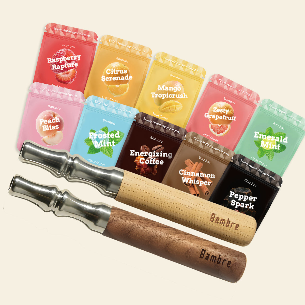 Bambre Complete Pack with Maple&Walnut Devices and 10 Flavor Cores Packs Bundle