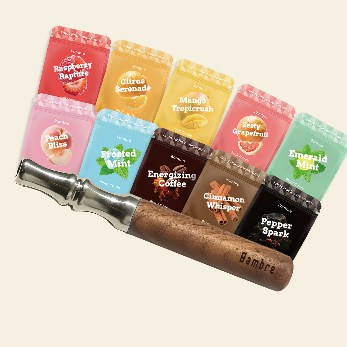 Bambre Walnut Device Pack with 10 Flavor Cores Packs Bundle