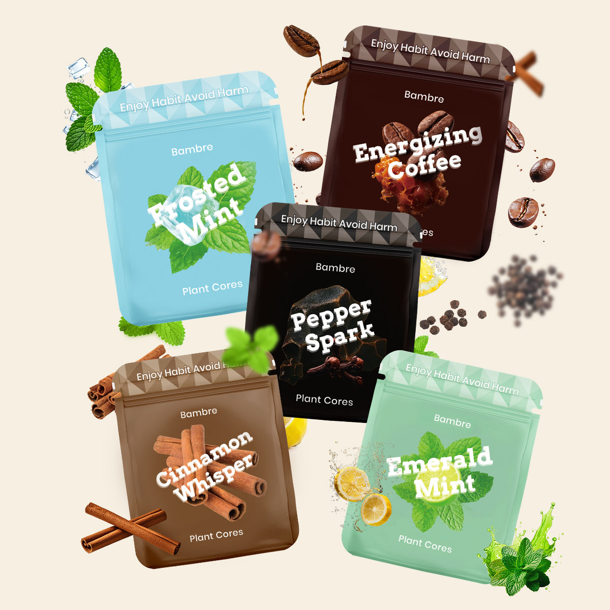 Bambre Natural Plant Herbal Flavor Cores Bundle 5 Packs